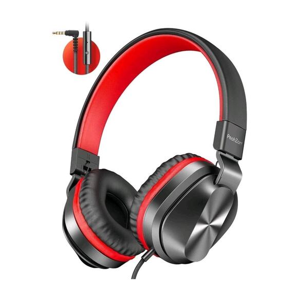 PeohZarr On-Ear Headphones with Microphone, Lightweight Folding Stereo Bass Red - Picture 2 of 10